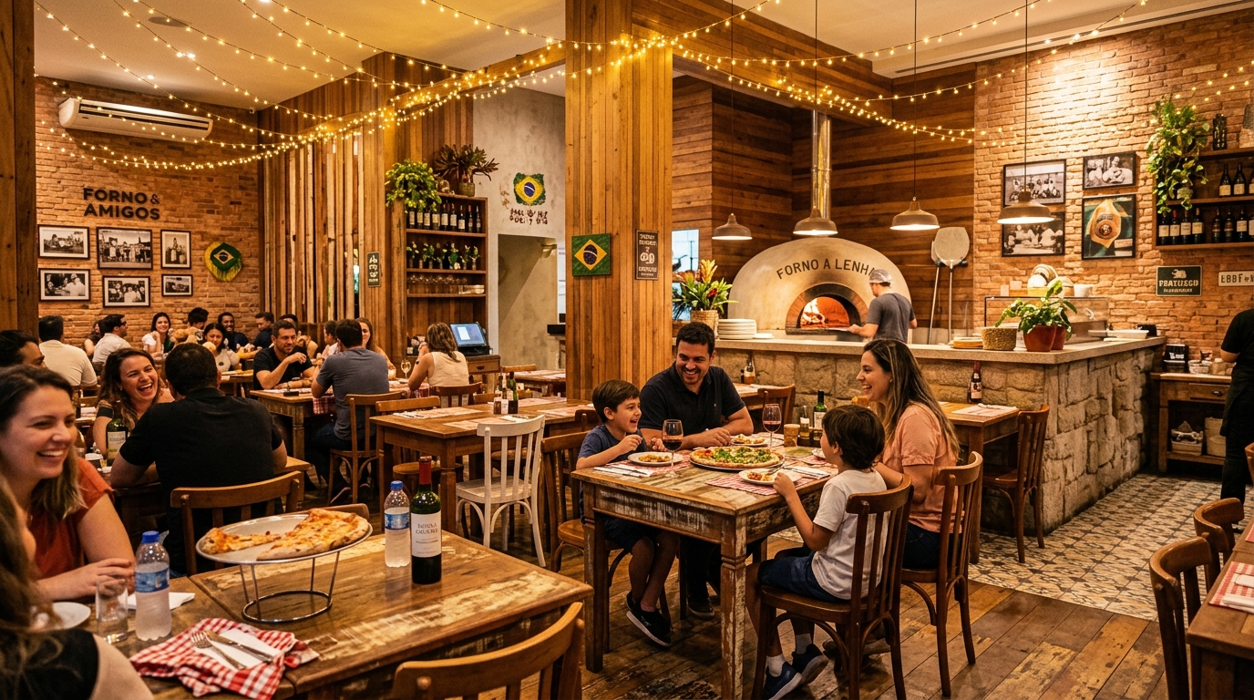 Ambiente acolhedor e familiar na Guila's Pizzaria e Petiscaria